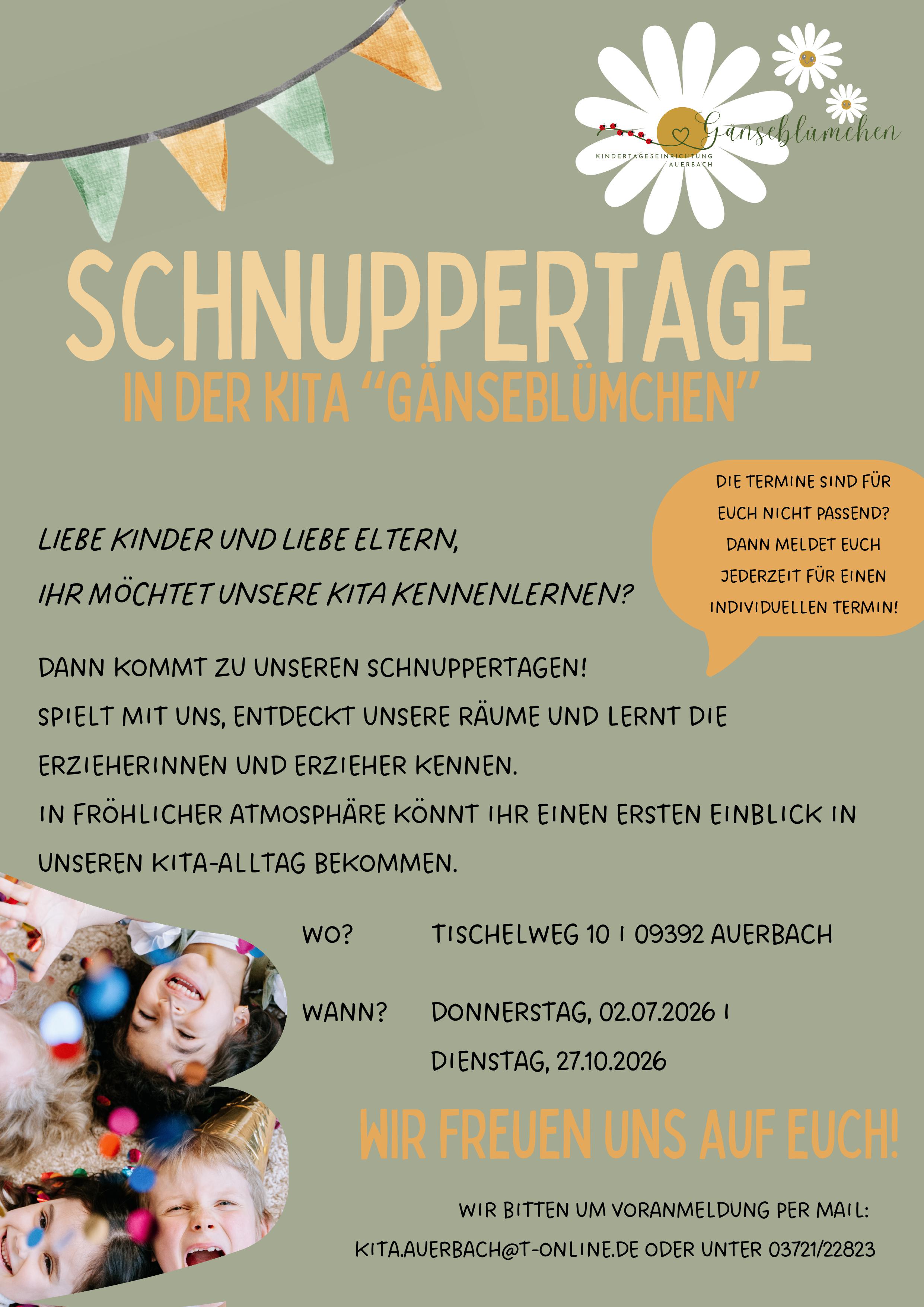 Kita Auerbach Plakat Schnuppertage Kita im Juli und Oktober 2026