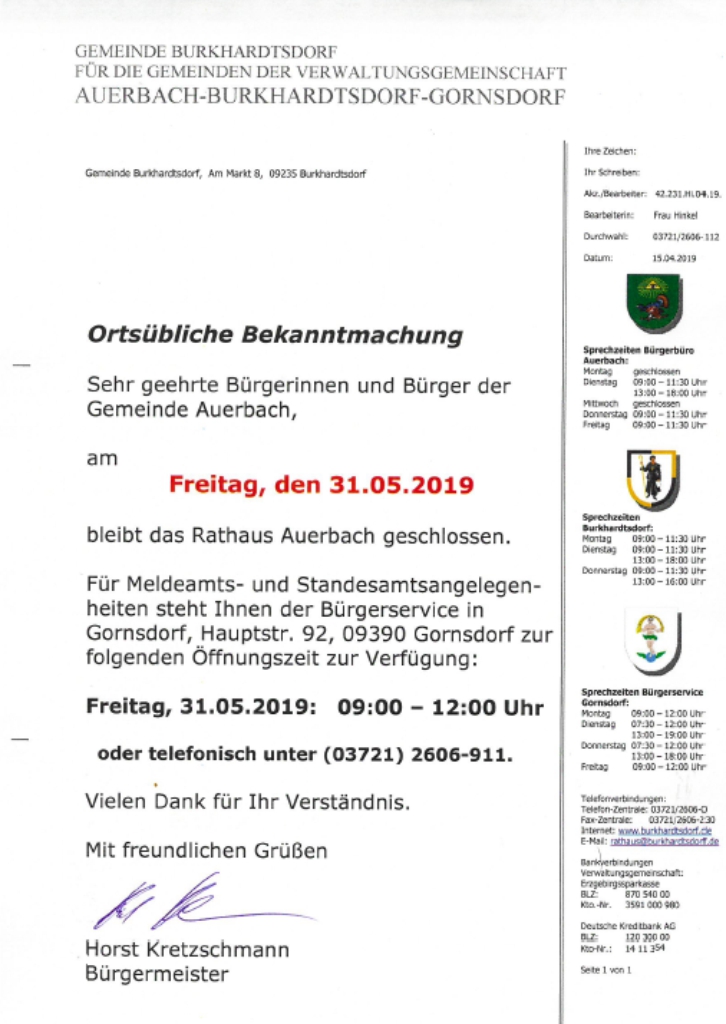 ortsübliche bekanntmachung