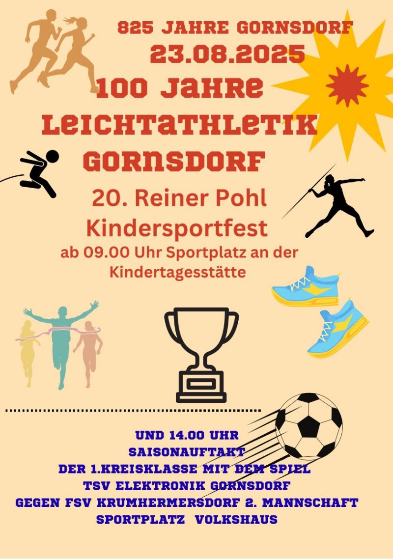 23 08 2025 825 Jahre Gornsdorf Plakat Kindersportfest am 23 08 2025