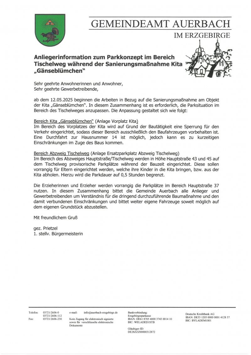 Anliegerinformation Sanierungsmaßnahme Kita
