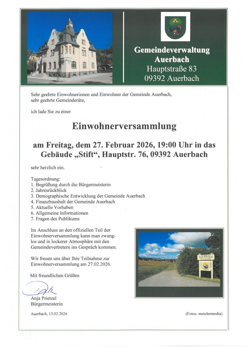 Einladung Einwohnerversammlung am 27 02 2026