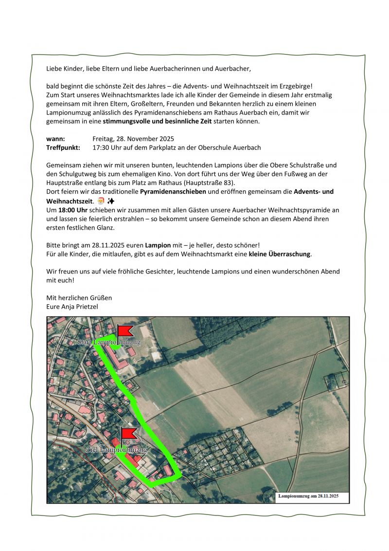 Einladung zum Lampionumzug am 28 11 2025