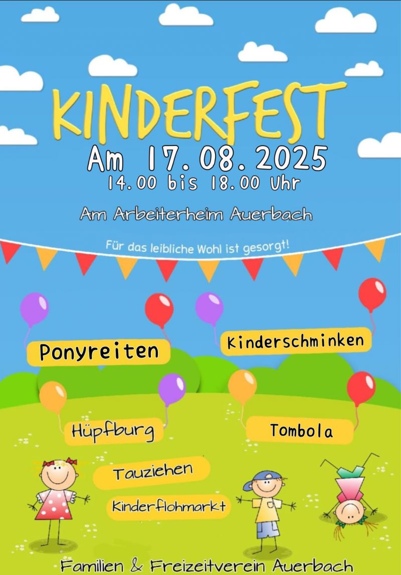 Familien und Freizeitsverein Auerbach Plakat Kinderfest am 17 08 2025