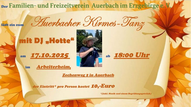 Familien und Freizeitverein Auerbach Plakat Kirmestanz am 17 10 2025
