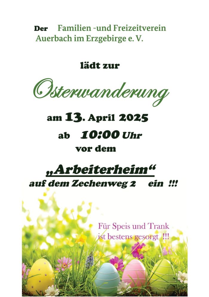 Familien und Freizeitverein Auerbach Plakat Osterwanderung am 10 04 2025