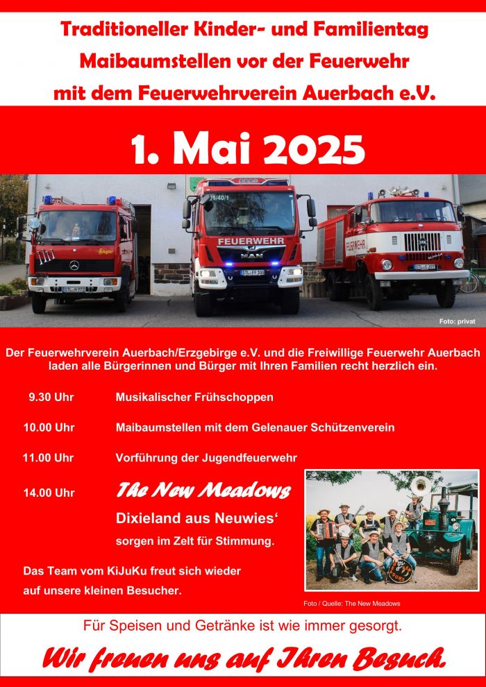 Feuerwehrverein Auerbach Plakat Kinder und Familientag am 01 05 2025