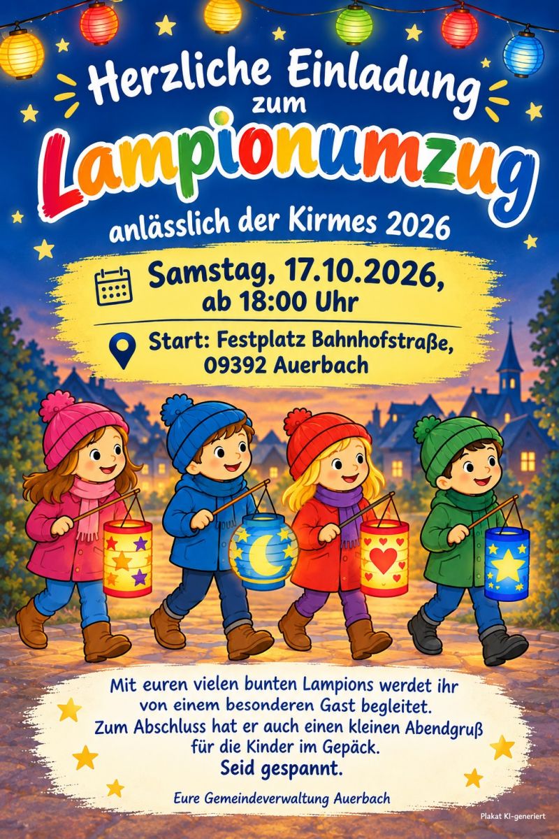 Gemeinde Auerbach Plakat Einladung zum Lampionumzug am 17 10 2026