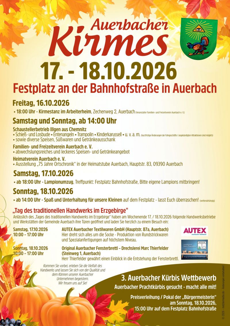 Gemeinde Auerbach Plakat Kirmes 2026 am 17 und 18 10 2026 1