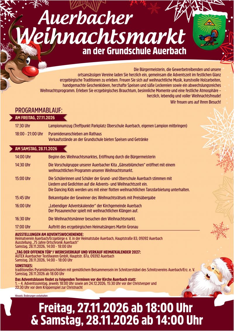 Gemeinde Auerbach Plakat Weihnachtsmarkt 27 28 11 2026