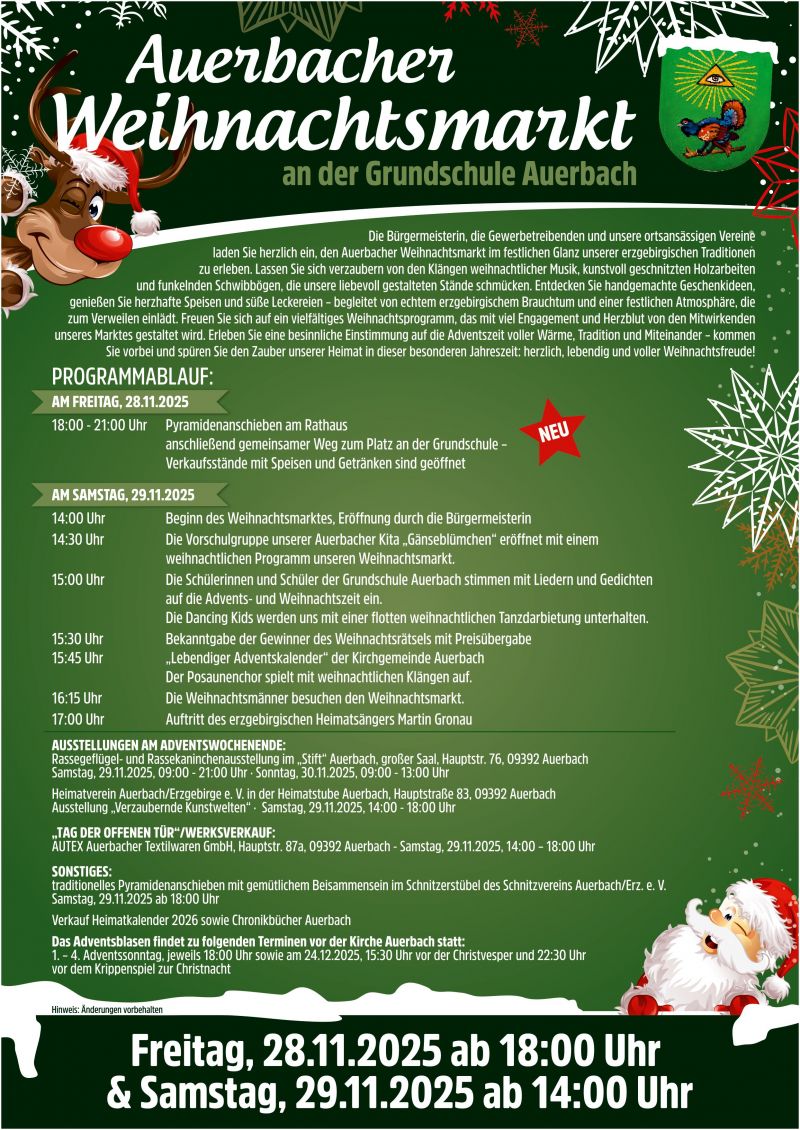 Gemeinde Auerbach Plakat Weihnachtsmarkt am 28 29 11 2025