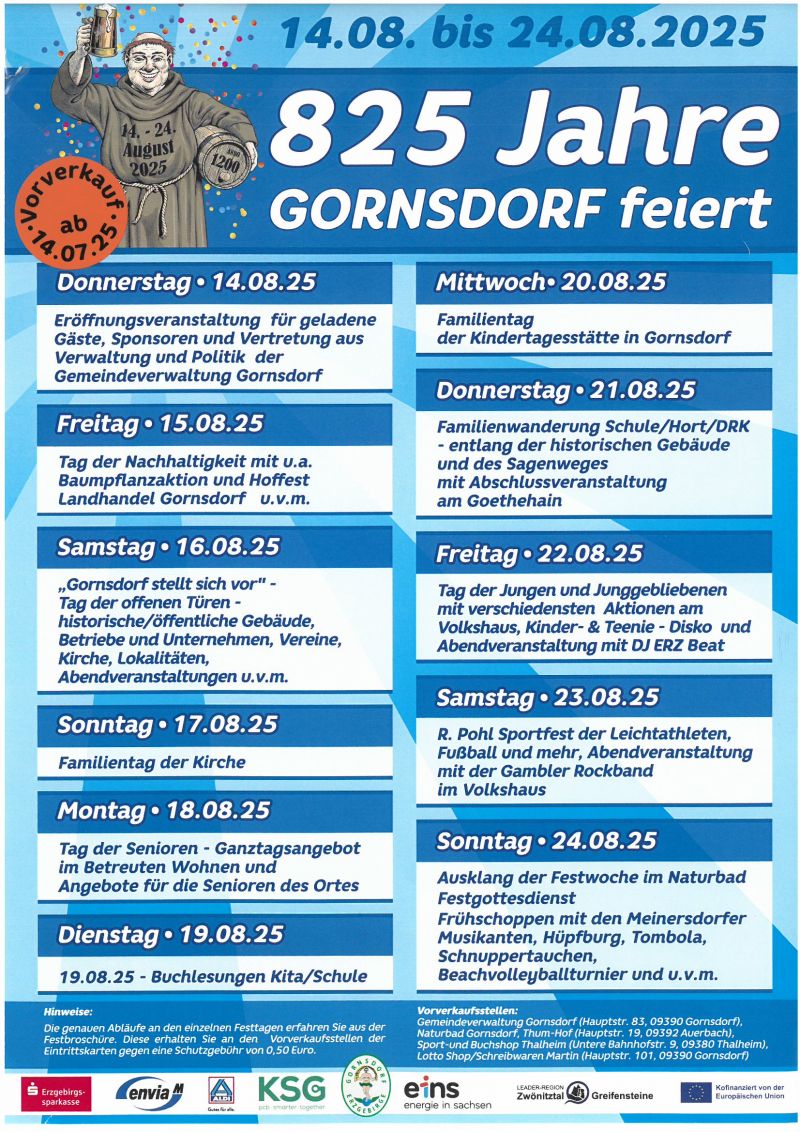 Gemeinde Gornsdorf Programm Festwoche 825 Jahrfeier 14 24 08 2025