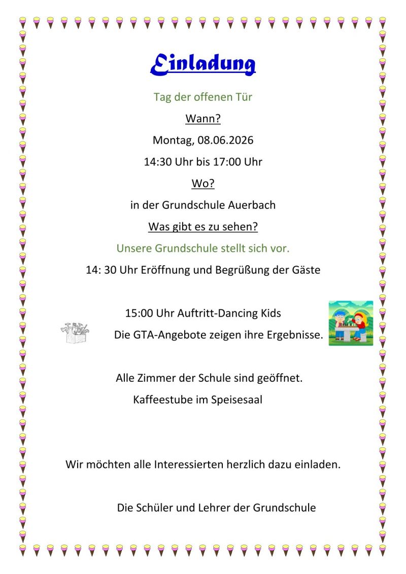Grundschule Auerbach Einladung Tag der offenen Tür am 08 06 2026