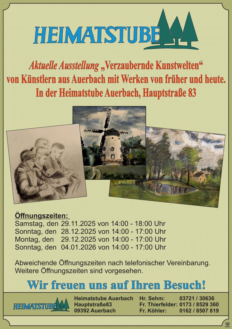 Heimatverein Auerbach Plakat weitere Ausstellungen im Nov Dez Januar 2026