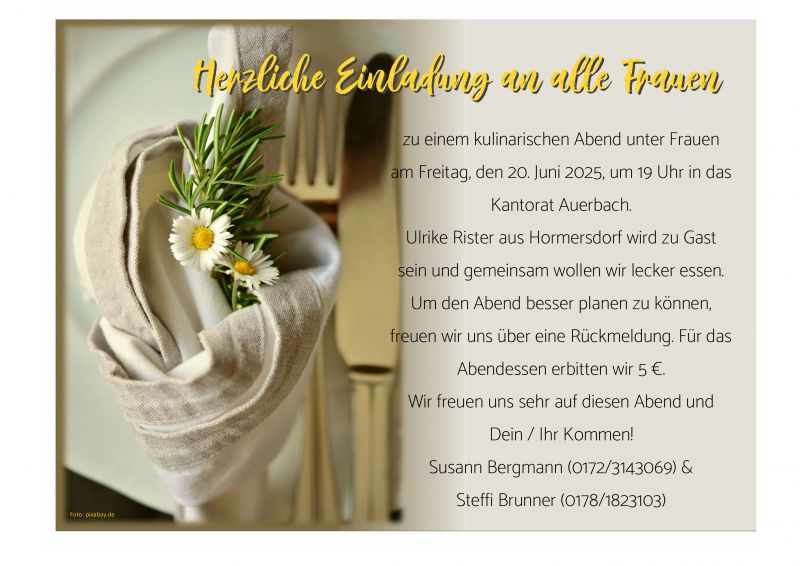 Kirchgemeinde Auerbach Abend unter Frauen Einladung am 20 06 2025