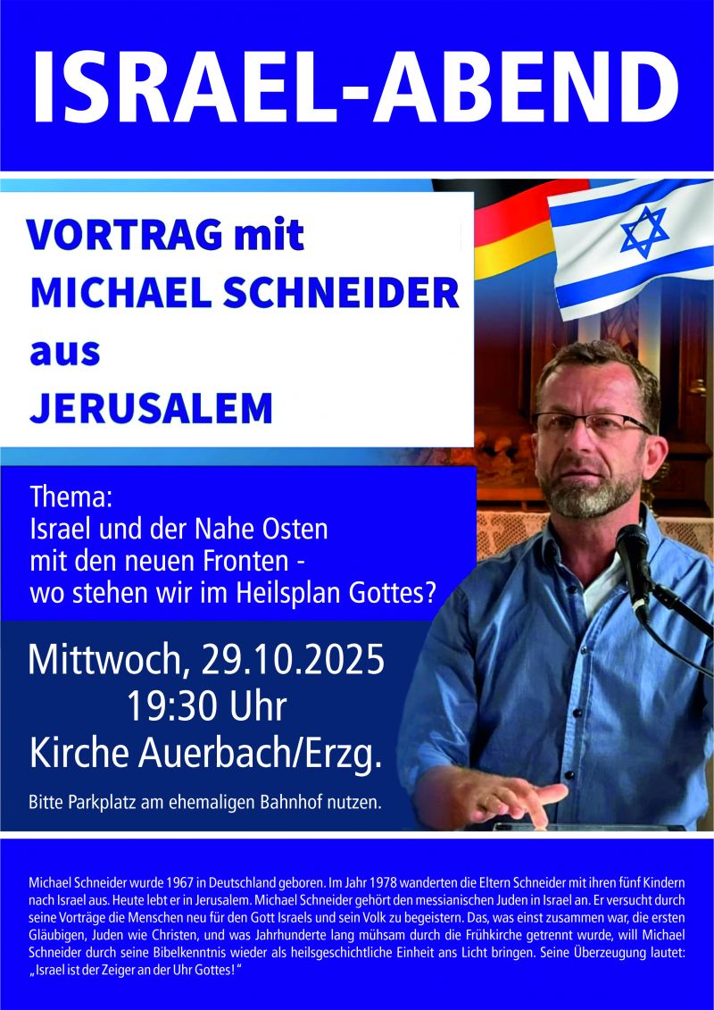 Kirchgemeinde Auerbach Plakat Israel Abend am 29 10 2025