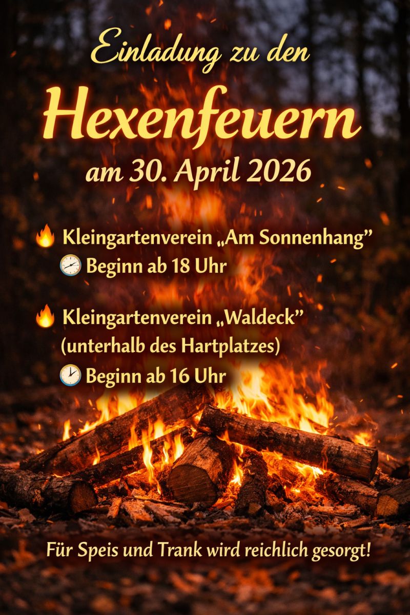 Kleingartenvereine Am Sonnenhang und Waldeck Auerbach Plakat Hexenfeuer am 30 04 2026