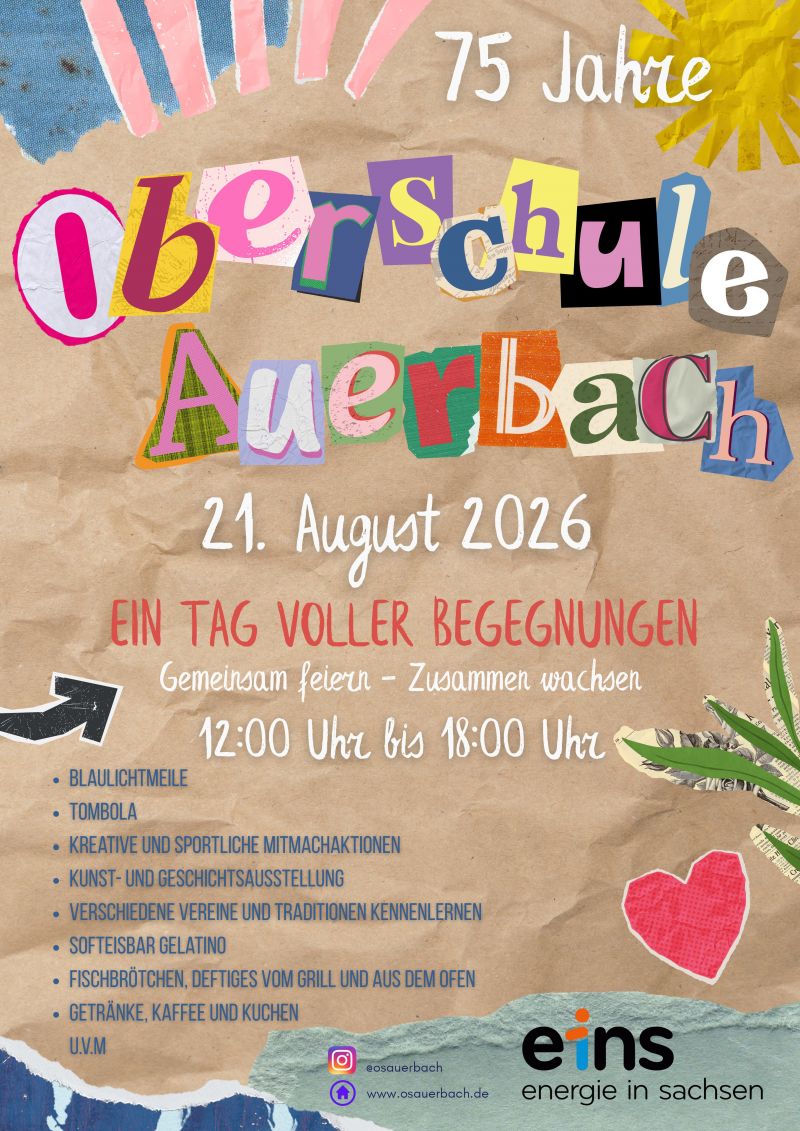 Oberschule Auerbach Plakat 75 Jahre Oberschule am 21 08 2026