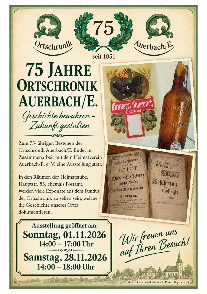 Ortschronik Auerbach Plakat Ausstellung am 01 und 28 11 2026