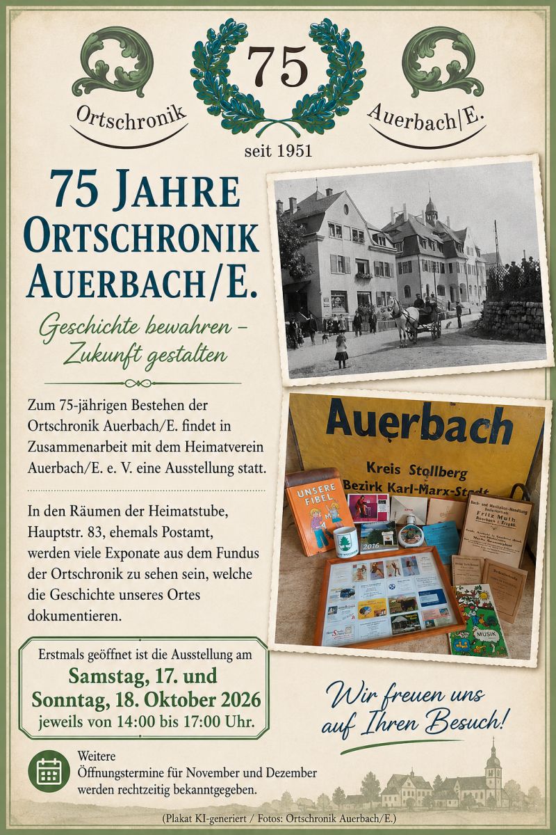 Ortschronik Auerbach Plakat Ausstellung am 17 18 10 2026