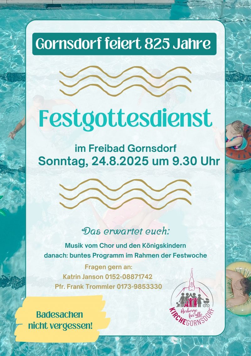 Plakat Festgottesdienst im Freibad Gornsdorf am 24 08 2025