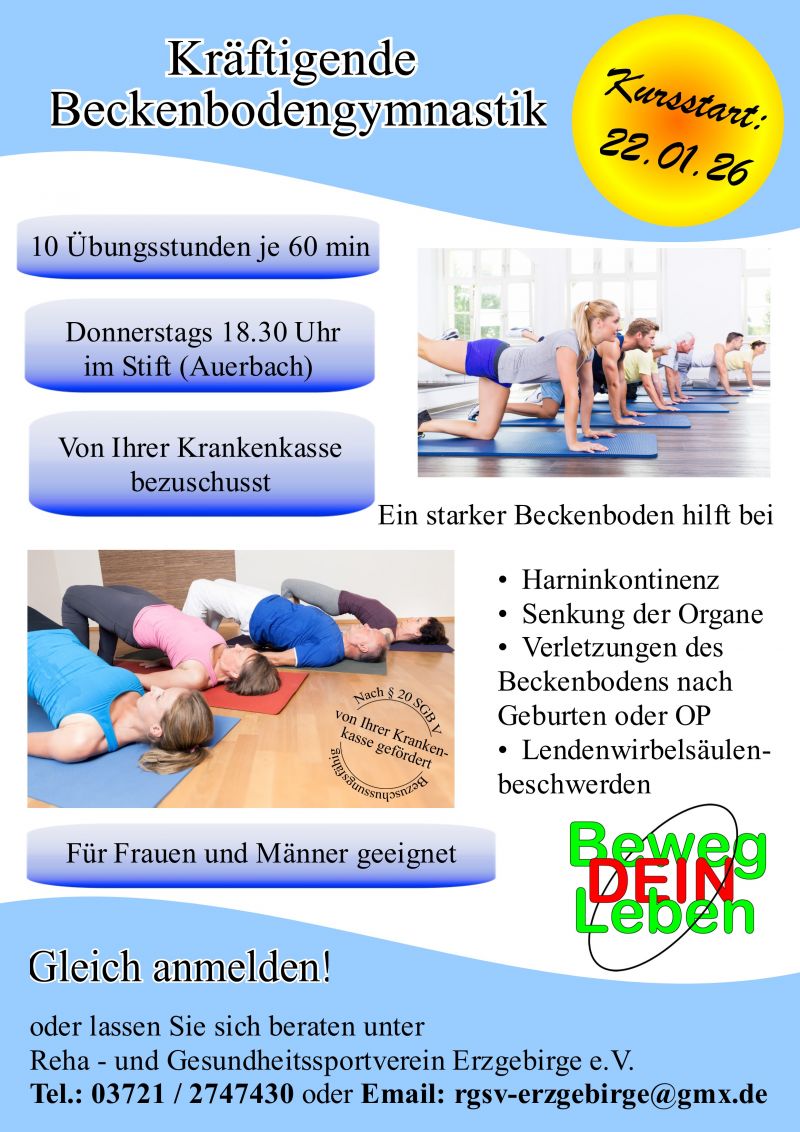 Reha und Gesundheitssportverein Auerbach Plakat Kurs Beckenbodengymnastik ab 22 01 2026