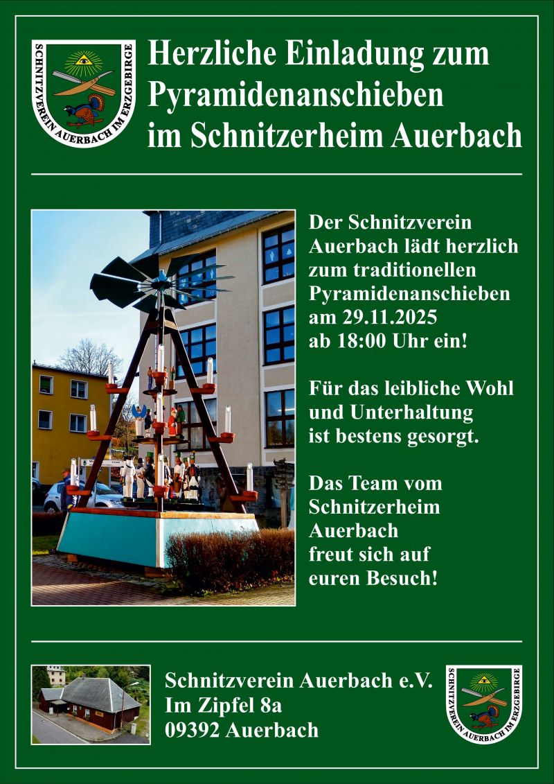 Schnitzverein Auerbach Plakat Pyramidenanschieben am 29 11 2025