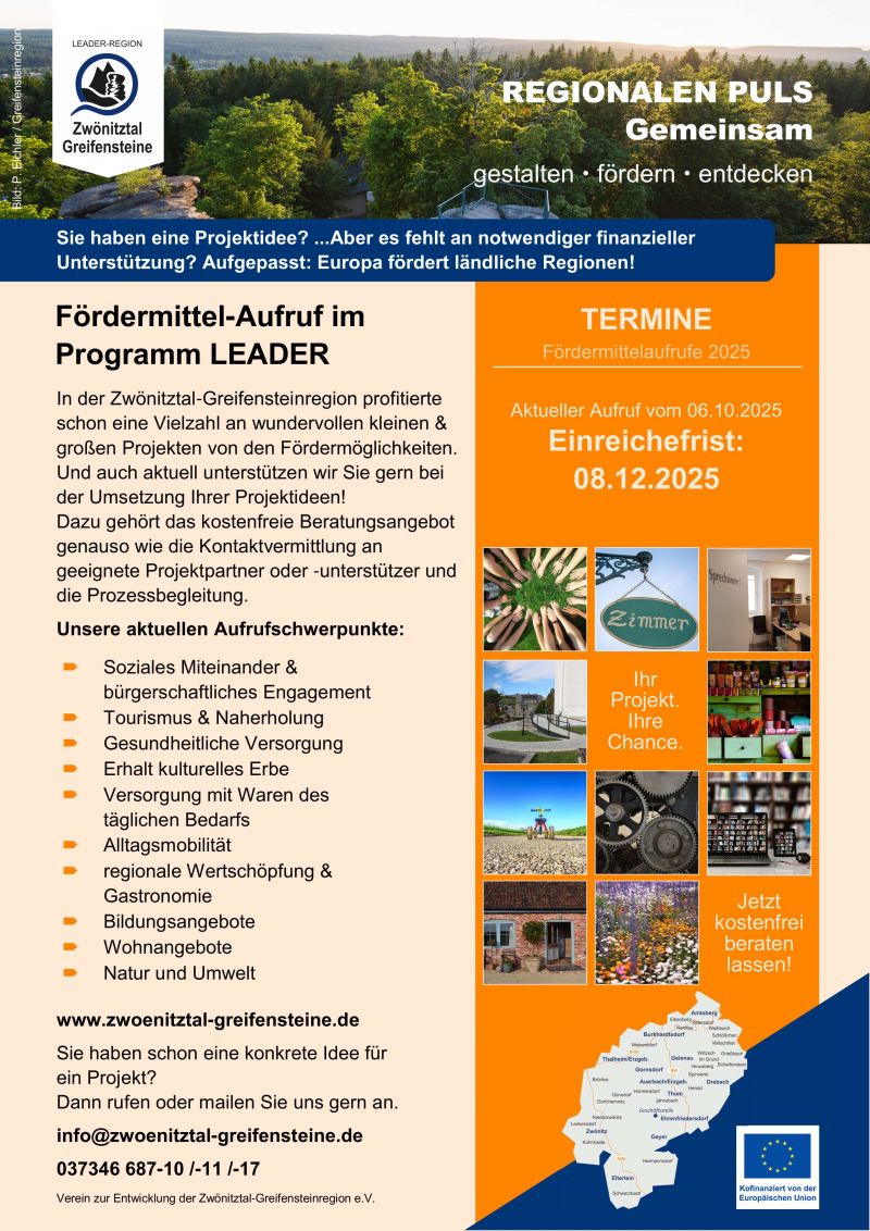 Zwönitztal Greifensteinregion Anzeige LEADER Aufruf 10 2025
